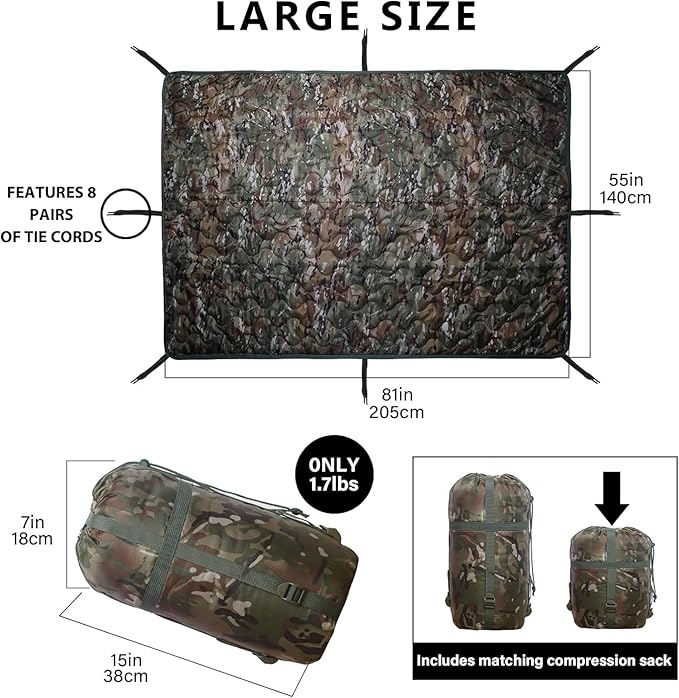 Woobie Blanket, Army Poncho Liner with Zipper, Military Sleeping Bag, with A Compression Carrying Bag, for Hiking, Camping, Outdoor Survival