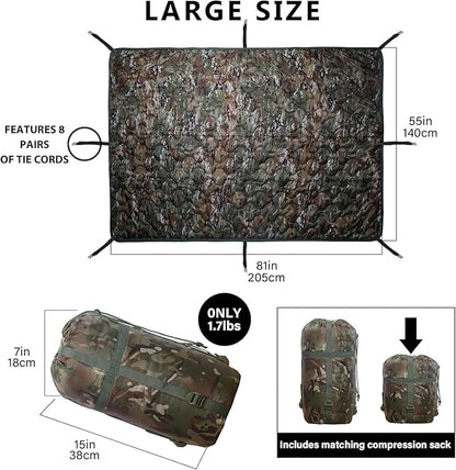 Woobie Blanket, Army Poncho Liner with Zipper, Military Sleeping Bag, with A Compression Carrying Bag, for Hiking, Camping, Outdoor Survival