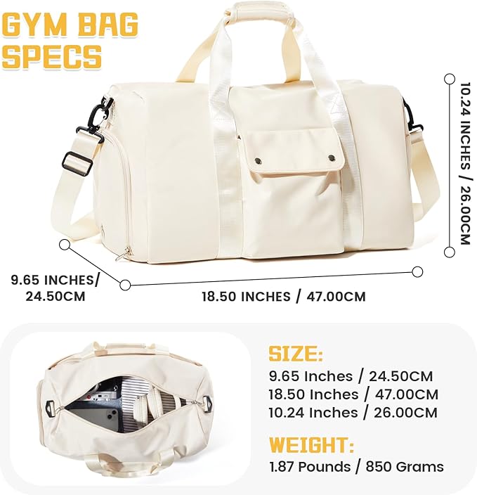 Travel Duffle Bag, Gym Bag with Shoe Compartment, Carry on Bags for Women Weekender Overnight Bag, Underseat Personal Item Bolso de Viaje - Beige