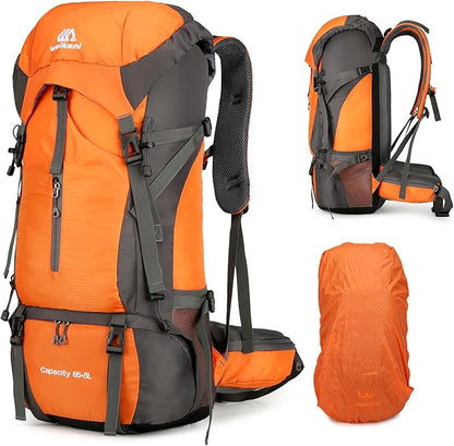 ShowyLive 70L Backpack - Waterproof Hiking Backpack for Men and Women - Lightweight Camping and Backpacking Backpack with Rain Cover and Comfort Design, Orang