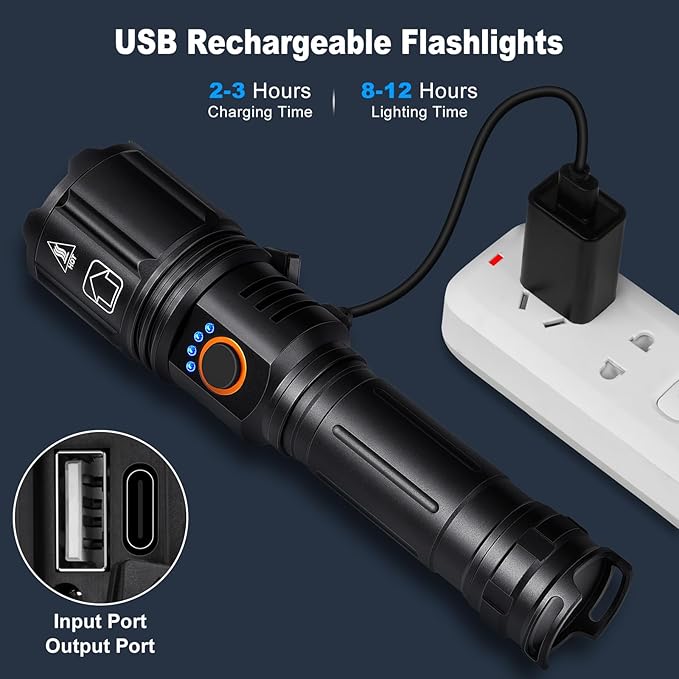LED Flashlights High Lumens Rechargeable, 2 Pack 990,000 Lumen Super Bright Flashlights with 5 Modes, IPX7 Waterproof Powerful Handheld Flash Light for Camping Outdoor Home Emergency
