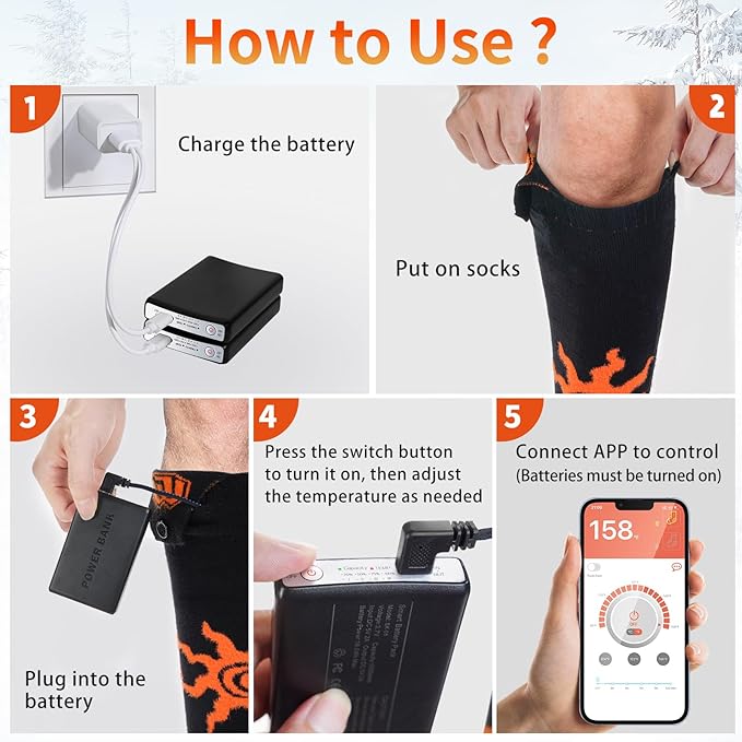 Heated Socks for Men Women with APP Control Rechargeable Electric Heating Socks Washable Foot Warmer for Winter Hunting Skiing Fishing Climbing Hiking 5000mAh Battery