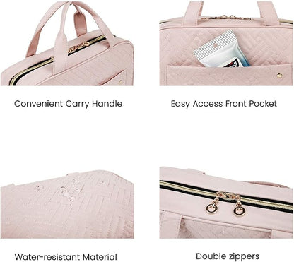 BAGSMART Toiletry Bag Travel Bag with Hanging Hook, Water-resistant Makeup Cosmetic Bag Travel Organizer for Accessories, Shampoo, Full-size Container, Toiletries (Baby Pink, Medium)