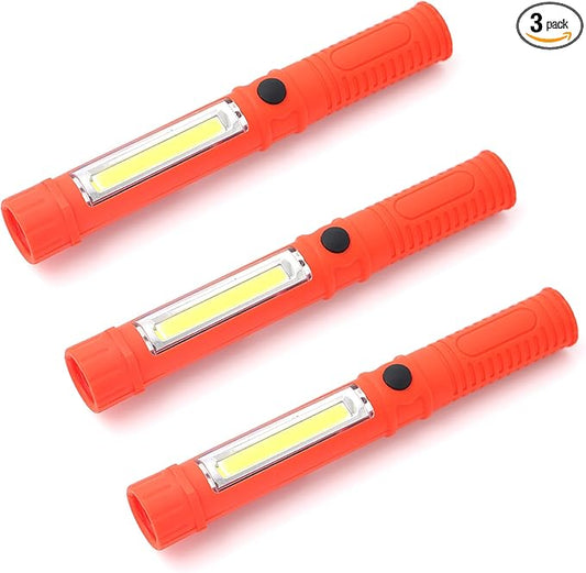 3Pcs LED Magnetic Worklight,Bulk Portable COB Inspection Lamp Trouble Light for Mechanic,BBQ,Car,Camping,Emergency (Orange,Batteries NOT Included)