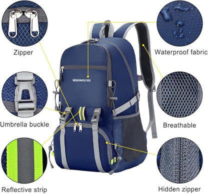 WEREWOLVES 20/35L Lightweight Hiking Backpack, Ultralight Water Resistant Packable Daypack for Women Men