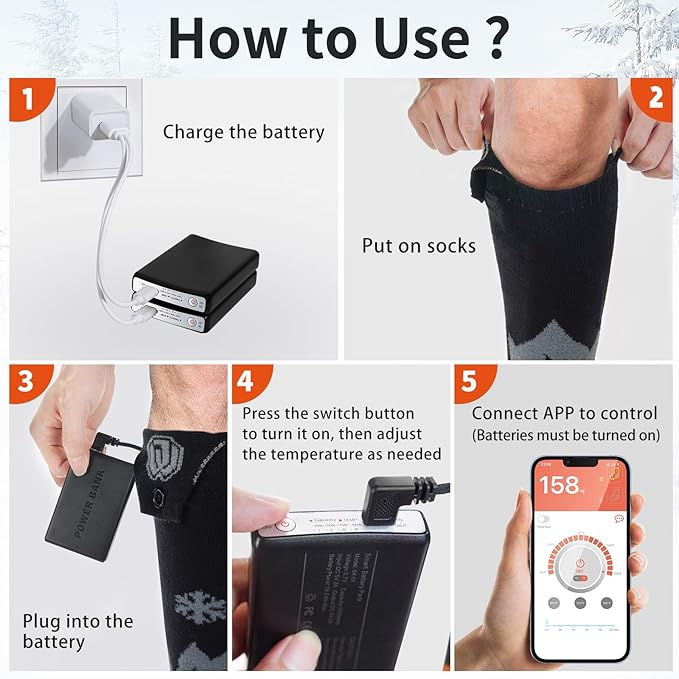 Heated Socks for Men Women with APP Control Rechargeable Electric Heating Socks Washable Foot Warmer for Winter Hunting Skiing Fishing Climbing Hiking 5000mAh Battery