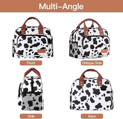 Lunch Bag Women,Insulated Lunch Box Lunch Bag for Women Men Work Adult Cute Small Lunch Tote Bag, Large Capacity Reusable Cooler Containers for Travel Picnic Office or Beach(Cow)
