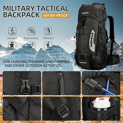 60L Hiking Backpack Lightweight Camping Backpack with Rain Cover Large Waterproof Packable Outdoor Trekking Travel Backpack for Men Women (Black)