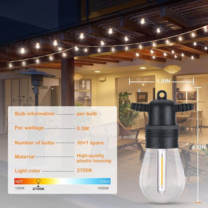 DGE Outdoor Long LED String Lights 96FT Patio String Light Shatterproof & Waterproof IP65, 18 AWG UL Listed Wire Bright String Light for Patio, Backyard, Gazebo, Porch, Wedding Party