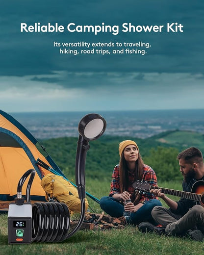 High Pressure Camping Shower, Portable Outdoor Shower with High-Speed Brushless Motor - 6000mAh, 2000RPM Water Pump, 3 Spray Settings for Hiking, Car Wash, Pet Cleaning, Beach Vacations