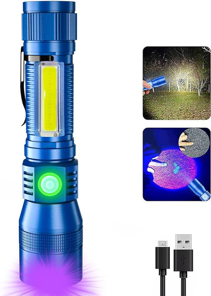Black Light Flashlight, 3 in-1 Rechargeable Flashlights, UV Light Magnetic LED Flashlight High Lumens, 7 Mode Camping Waterproof Flashlight for Pet Urine Detection (1pack Blue)