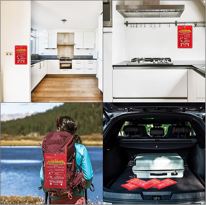 Fire Blanket - 4 Pack - 40" x 40" Emergency Fire Blanket for Home and Kitchen, Suppression Flame Retardant Emergency Fire Blanket for Camping, Grill, Kitchen, Home, Car, School, Warehouse