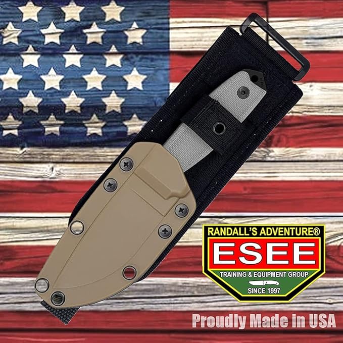 ESEE Knives 3P-MB Fixed Blade Knife w/Molded Polymer Sheath & MOLLE Back (Black Blade/Coyote Brown Sheath/MOLLE Back)