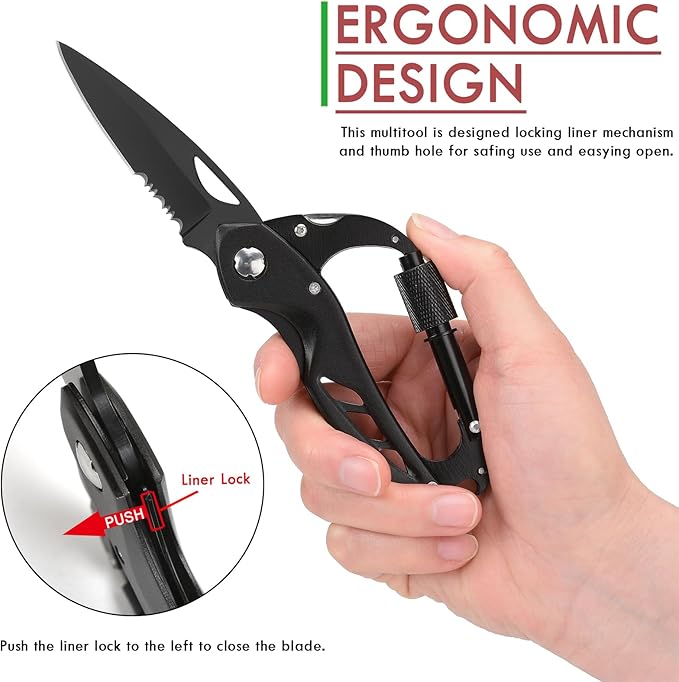 Multitool with Serrated Edge Knife,Edc Tool with Bottle Opener, Window Breaker and Screwdriver,Survival Gear for Outdoor Camping Hiking