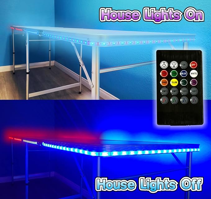 PartyPong 8-Foot Folding Pong Table w/LED Lights, Erasable Markers & Pong Balls - Black Erasable Surface