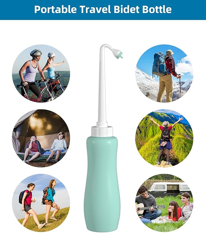 2 Pack Travel Bidet Bottle, Portable Bidet Sprayer Hand held Bidet 650ml for Personal Hygiene Care, On-the-Go Travel Bag Extra Long Pointed Nozzle Spray for Women, Baby and Elderly-Green Bottle