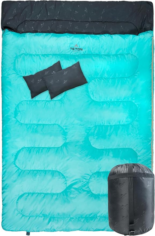 TETON Sports Cascade Double Sleeping Bag; Lightweight, Warm and Comfortable for Family Camping, Teal, 87" x 60"