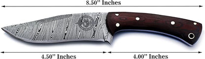 Handmade Damascus Steel Knife Bowie for Hunting, Survival,Camping,Bushcraft,Fishing,Fixed Blade with Recurve Full Tang Micarta Handle, Leather Sheath - WKD-776