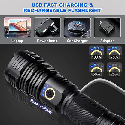 Flashlights LED High Lumens Rechargeable, 90000 Lumens Super Bright Flashlight, High Powered Flash Light, Powerful Handheld Tactical Flashlights for Emergency Camping Hiking Walking Dogs