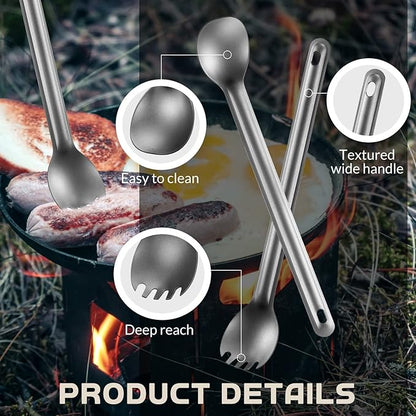 4 Pieces Titanium Long Handle Spork and Spoon 8.4 Inch Ultralight Portable Flatware Lightweight Soup Spoon Camping Spork Utensil for Outdoor Camping Backpacking Hiking Travel Picnic (Silver)