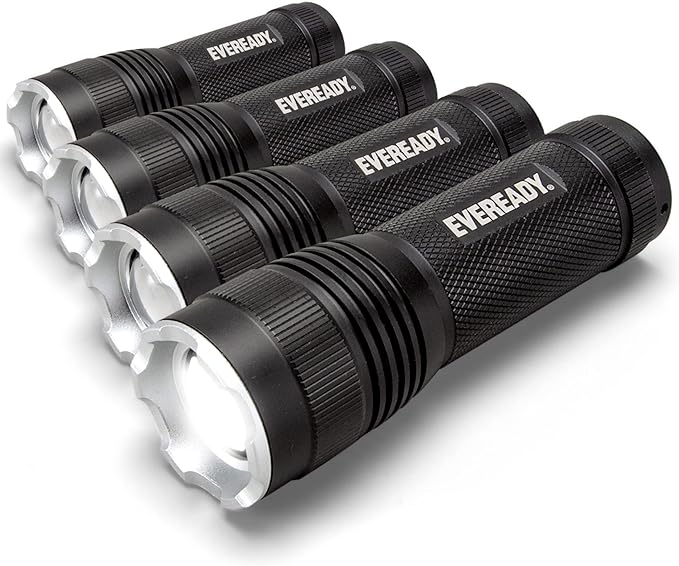 Eveready LED Flashlights (4-Pack) S300 PRO, IPX4 Water Resistant Tactical Flashlight, Bright EDC Torches for Camping, Outdoors, Power Outage Emergencies
