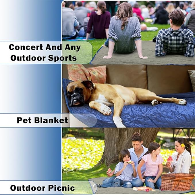 Waterproof Outdoor Blanket 82”X 55” Packable, Stadium Blankets for Camping with Quilted Fleece Lining, Large Windproof Emergency Throw Mat for Garss Picnic Hiking Road Trip, Machine Washable, Navy