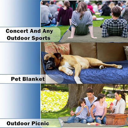 Waterproof Outdoor Blanket 82”X 55” Packable, Stadium Blankets for Camping with Quilted Fleece Lining, Large Windproof Emergency Throw Mat for Garss Picnic Hiking Road Trip, Machine Washable, Navy