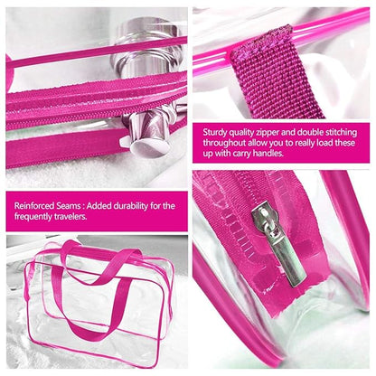 4Pcs Crystal Clear PVC Travel Toiletry Bag Kit for Women Men, Waterproof Vinyl Packing Organizer Storage Bags with Zipper Handle Straps, Cosmetic Pouch Carry on Airport Airline Compliant Bag Handbag