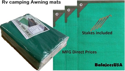 BalajeesUSA Outdoor Rug - 9x12 Green, Reversible Awning mats,Outdoor Patio Rugs Clearance, Waterproof Large RV Camper Rug 7223