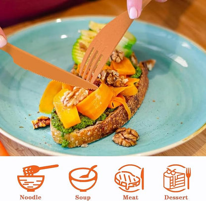 Reusable Utensils Set with Case, 4 Sets Large Plastic Travel Cutlery Set with Chopsticks, Portable Fork Spoons Knife Set Lunch Box Utensil Set for Adults Camping Picnic Use