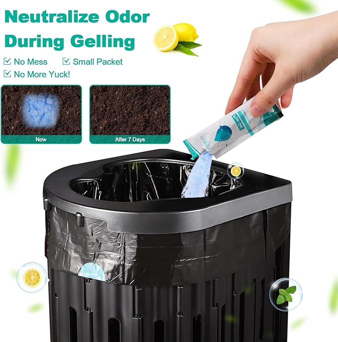 OUMEE 60 Portable Toilet Bags Poo Gel Set, 8 Gallon Camping Toilet Bags with Absorbent Toilet Gel, Toilet Waste Bags, Leak-Proof Trash Bags for Outdoor Camping Toilet, Traveling, RV Trip