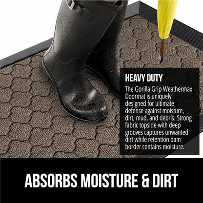 GORILLA GRIP 100% Waterproof All-Season WeatherMax Doormat, Durable Natural Rubber, Stain and Fade Resistant, Low Profile, Indoor Outdoor Doormats, Easy Clean Patio Entry Mat, 17x29, Latte Quatrefoil