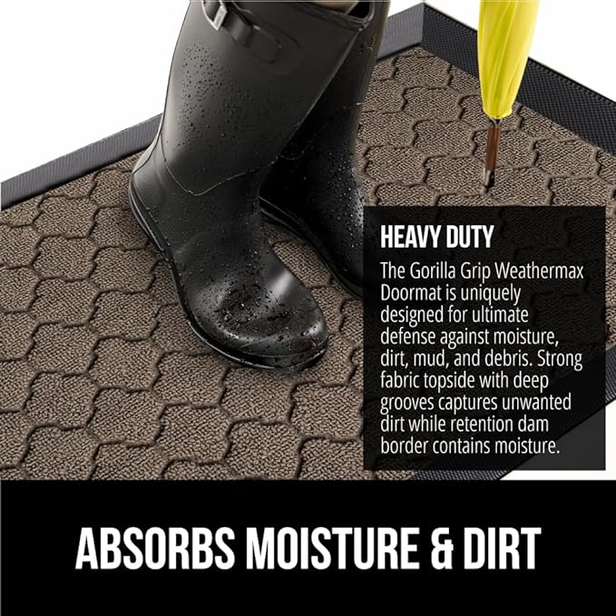 GORILLA GRIP 100% Waterproof All-Season WeatherMax Doormat, 72x24 Runner, Durable Natural Rubber, Stain and Fade Resistant, Low Profile, Indoor Outdoor Door Mats, Easy Clean Mat, Latte Quatrefoil