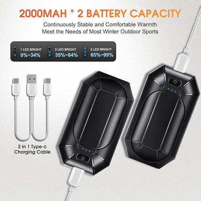 2 Pcs Mini Hand Warmer Rechargeable, 2000mAh*2 Portable Hand Warmer Reusable, 3 Levels Temperature Adjustable 2 in 1 Hand Warmer, Outdoor Indoor Warm Gift for Men Women Children