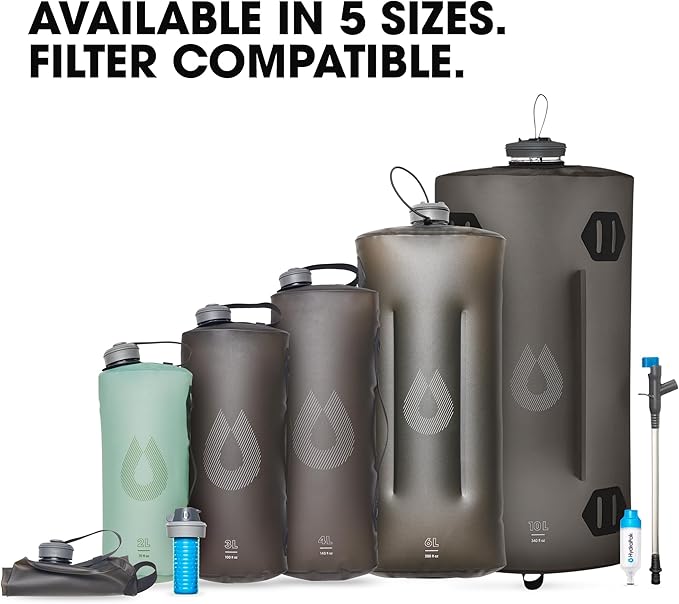 Hydrapak Seeker - Collapsible Water Storage (2L/70oz) - BPA & PVC Free Camping Hydration Reservoir Bag - Mammoth Grey