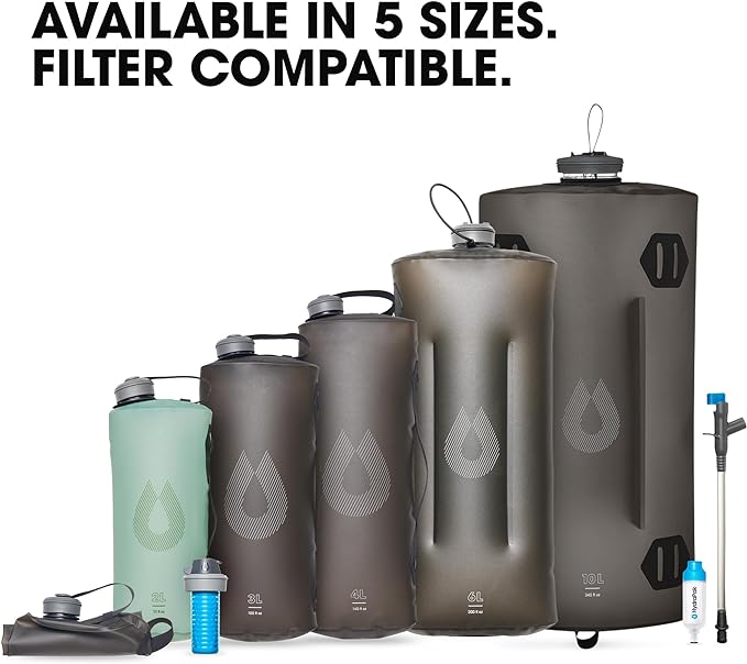 Hydrapak Seeker - Collapsible Water Storage (2L/70oz) - BPA & PVC Free Camping Hydration Reservoir Bag - Mammoth Grey