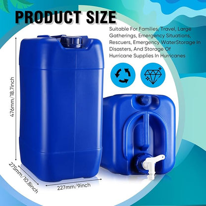 2 Tanks 5-Gallon Stackable Water Storage Containers with Lids and Spigot Emergency Portable Water Tank for Camping and Disaster Preparedness Rv Survival Supply, 10 Gallons