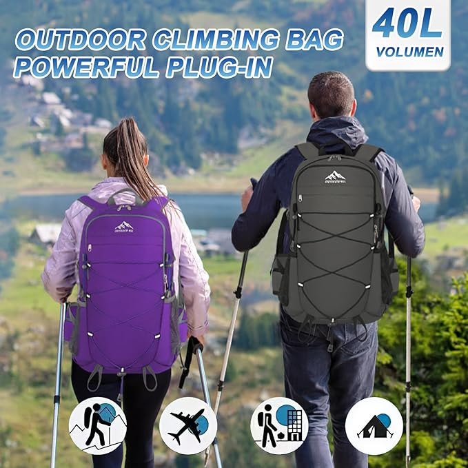 BKNOOU 40L Lightweight Hiking Backpack Packable Camping Backpack Waterproof Hiking Daypack Men Women Foldable Travel Daypack