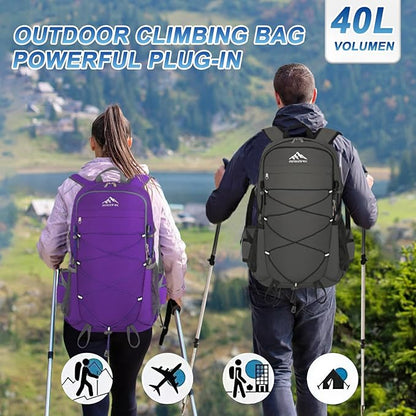 BKNOOU 40L Lightweight Hiking Backpack Packable Camping Backpack Waterproof Hiking Daypack Men Women Foldable Travel Daypack