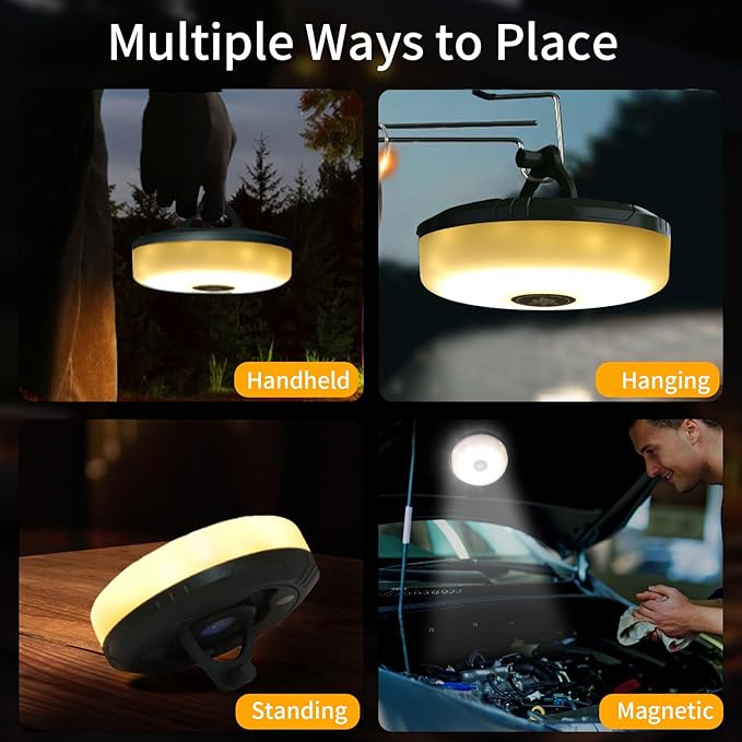 Camping String Lights 2 in 1 RGB & Warm String Lights 8 Lighting Modes Rechargeable String Lights Portable Camping Lights Camping Lantern Flashlight for Camping/Emergency/Outdoor/Indoor