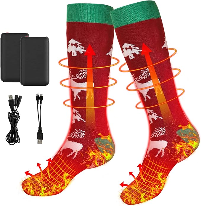 Electric Heated Socks, Upgraded Winter Rechargeable Washable Battery Heat Socks Men Women Thermal Warming Socks for Outdoor Hiking Camping Skiing Fishing Hunting Mountaineering