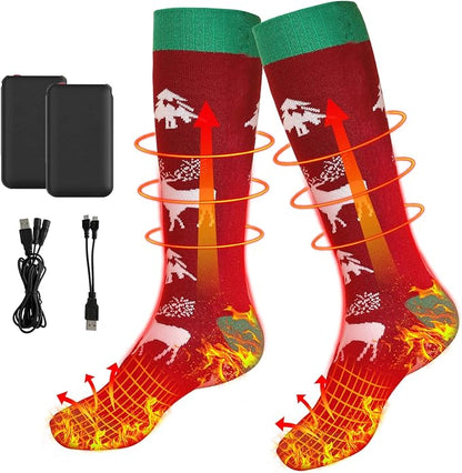Electric Heated Socks, Upgraded Winter Rechargeable Washable Battery Heat Socks Men Women Thermal Warming Socks for Outdoor Hiking Camping Skiing Fishing Hunting Mountaineering