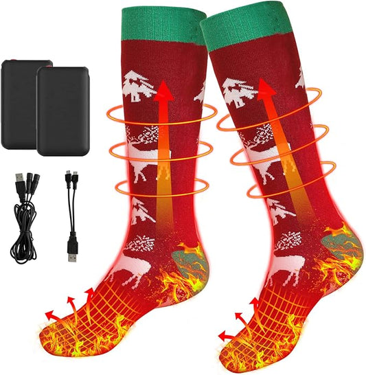 Electric Heated Socks, Upgraded Winter Rechargeable Washable Battery Heat Socks Men Women Thermal Warming Socks for Outdoor Hiking Camping Skiing Fishing Hunting Mountaineering