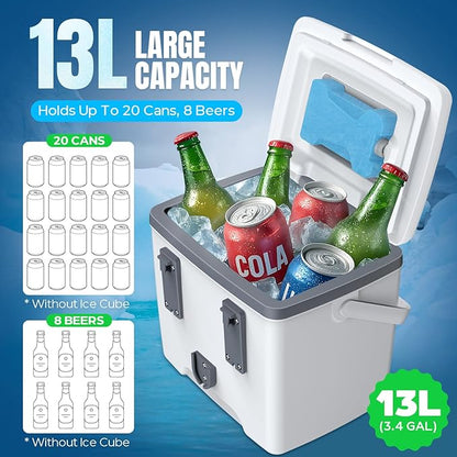 Pool Cooler, 13L Insulated Cooler Hard Cooler with Ice Crystal Box, Poolside Cooler Keeps Ice for up to 72 Hours, Portable Above Ground Pool Accessories, Pool Parties, Beach BBQ, Camping