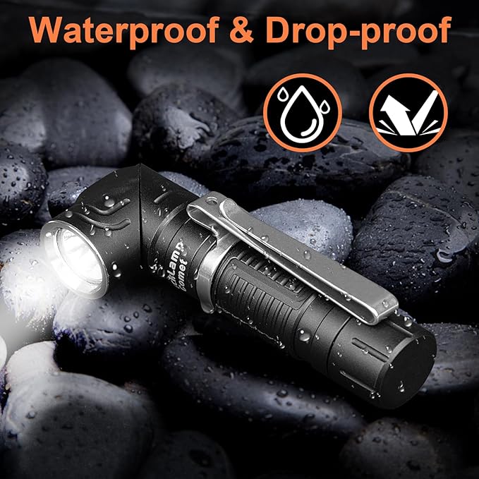 90 Degree EDC Flashlight, 1200 High Lumens Magnetic Flashlight with Clip, 6 Modes Rechargeable Led Headlamp, Pocket Tactical Flashlight for Working, Camping（Battery Included）