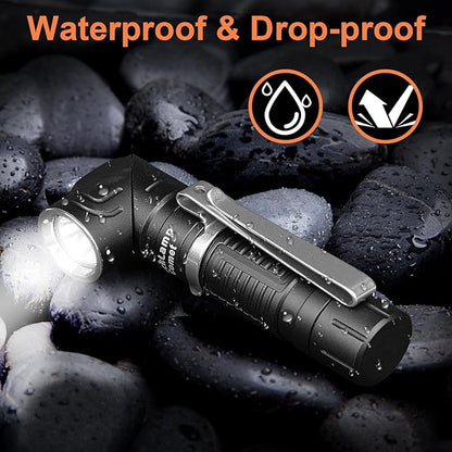 90 Degree EDC Flashlight, 1200 High Lumens Magnetic Flashlight with Clip, 6 Modes Rechargeable Led Headlamp, Pocket Tactical Flashlight for Working, Camping（Battery Included）