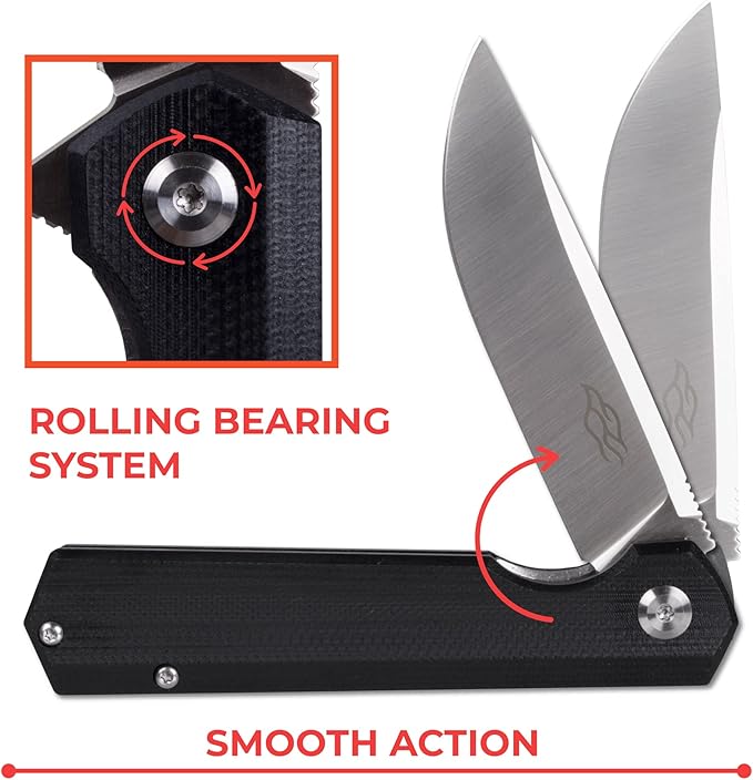 Firebird GANZO FH11S-BK Pocket Folding Knife G10 Anti-Slip Handle with Clip D2 Steel Blade Hunting Fishing Camping Gear Outdoor Folder EDC Pocket Knife (Black)