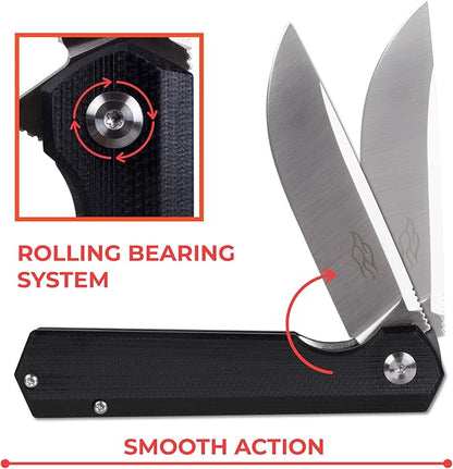Firebird GANZO FH11S-BK Pocket Folding Knife G10 Anti-Slip Handle with Clip D2 Steel Blade Hunting Fishing Camping Gear Outdoor Folder EDC Pocket Knife (Black)