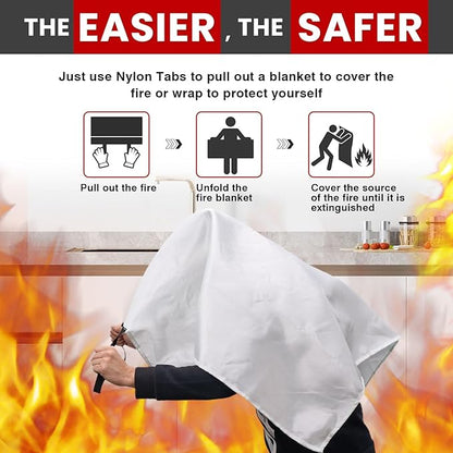 Emergency Fire Blanket for Home,4 Pack Fire Suppression Blanket for Kitchen House Cooking Office Camping, Fiberglass Flame Retardant Blanket, Fire Safety Blanket, 39.3 * 39.3” with Hooks