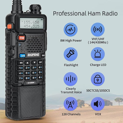 BAOFENG UV-5R 8W Ham Radio Long Range Handheld UV5R Dual Band VHF UHF Baofeng Radio with 3800mAh+1800mAh Battery,Speaker Mic and Programming Cable Walkie Talkies Full Kit